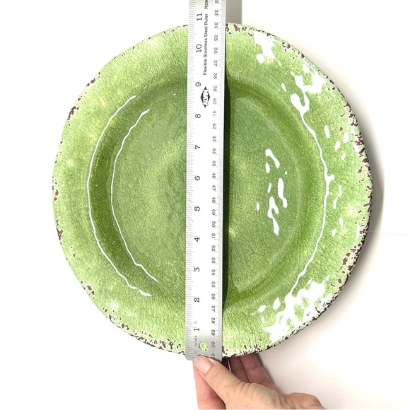 PIER 1 Carmelo Melamine Crackle Green 11” Dinner Plate Charger Set Of 4 Rustic - Picture 6 of 9